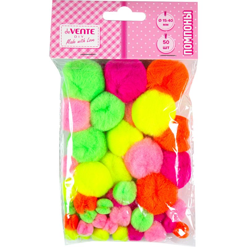 Набор "Помпоны 50шт. ассорти размеров и цветов, неоновые deVENTE 259083