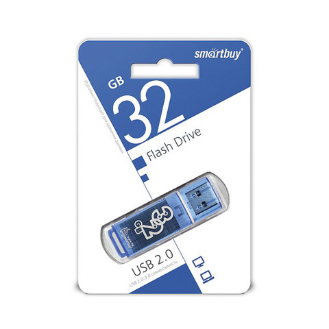 Флеш-диск 32 GB, SMARTBUY Glossy, USB 2.0, синий