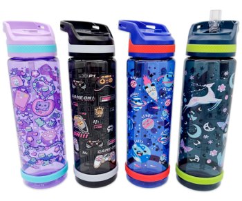 Бутылка для воды DQ-175 750мл, 26х7,5см, с пластиковой ручкой, прозрачная, ассорти (1/10/60)