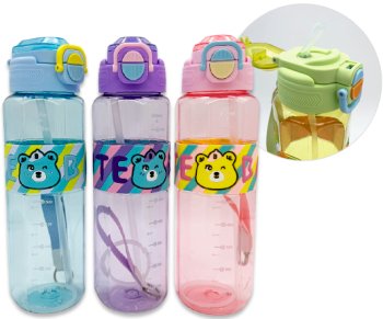 Бутылка для воды DN-200 850мл "Cute baby" 26,5х7см, пластиковая, прозрачная, ремешок, ассорти (1/80)