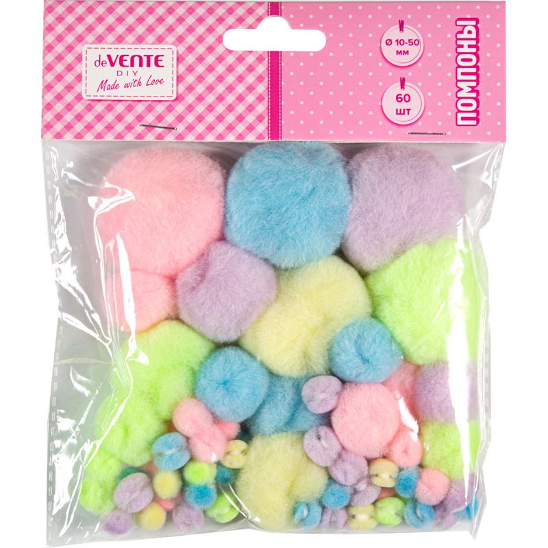 Набор "Помпоны 60шт. ассорти размеров и цветов, пастельные deVENTE 259071