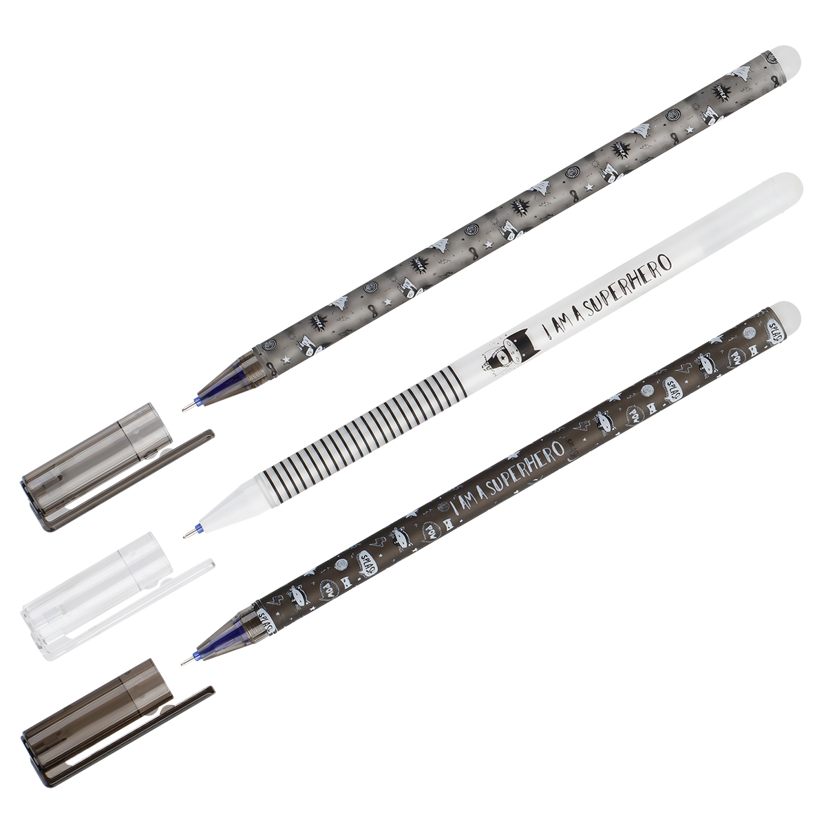 Ручка гелевая стираемая MESHU "Superhero" синяя, 0,5мм, корпус ассорти