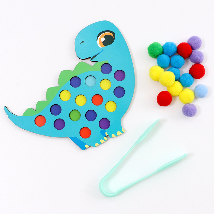 Сортер деревянный «Дино» с помпонами и пинцетом, 15×21 см