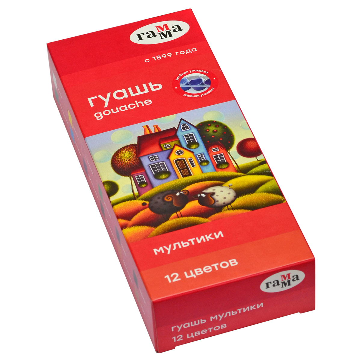 Гуашь Гамма "Мультики", 12 цветов, 15мл, блок-тара, картон. упак. (осн 343514)