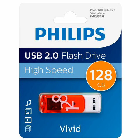 Флеш-диск 128 GB PHILIPS VIVID, разъем USB 2.0, желтый
