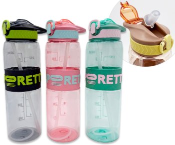 Бутылка для воды DN-220 1000мл 27х7,5см, пластик, с ручкой, прозрачное ассорти (1/80)