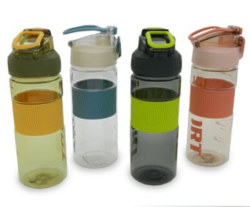 Бутылка для воды QD-72040-279 600мл 21,5х7см, пластик, с силиконовой ручкой, прозрачное ассорти