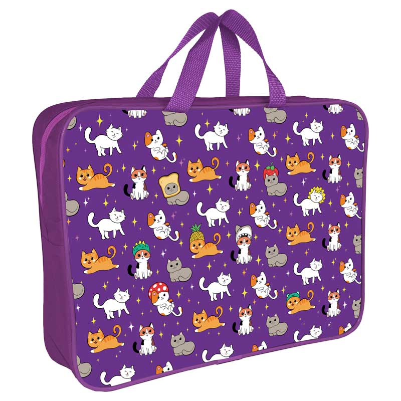 Папка А4 (360*270*80) с ручками, молния, ткань "Озорные котята" Канцбург 248721