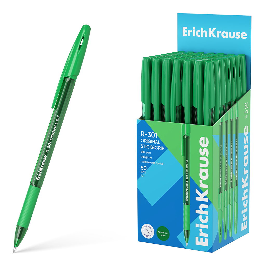 Ручка шар. ЕК R-301 Stick&Grip Original зеленая, 1мм, прозр.корп. 207821