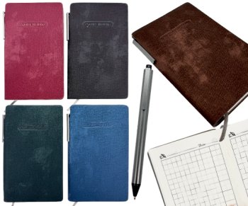 Записная книжка А7 72л. DN-63 "Темные" клетка, мягкая обложка велюр, с ручкой, ассорти, ПВХ-пакет