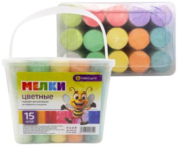 Мелки 15 шт. 8цв. асфальтовые INTELLIGENT DQ-232 круглые, диаметр 2,5см, длина 10см