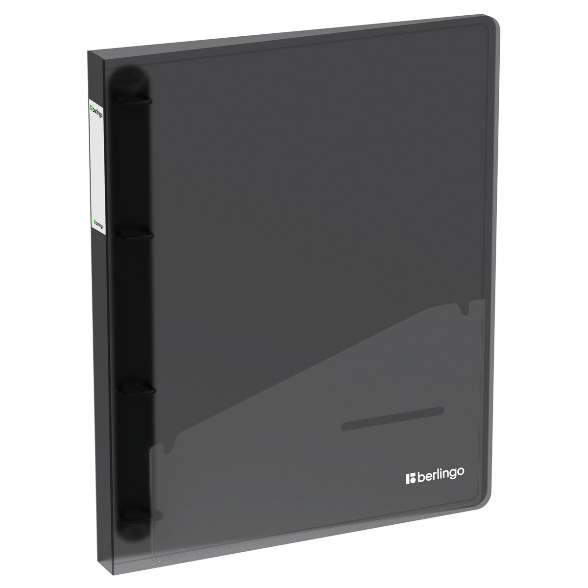 Папка на 4 кольцах Berlingo "No Secret", 24мм, 700мкм, полупрозрачная черная, D-кольца, с внутр. кар