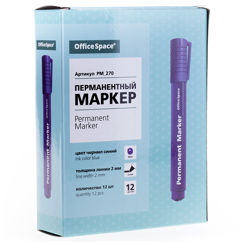 Маркер перманентный OfficeSpace "8004" синий, пулевидный, 2мм