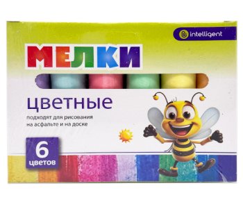 Мелки 6 цв. асфальтовые INTELLIGENT DQ-229/BM-436 круглые, диаметр 2,5см, длина 10см