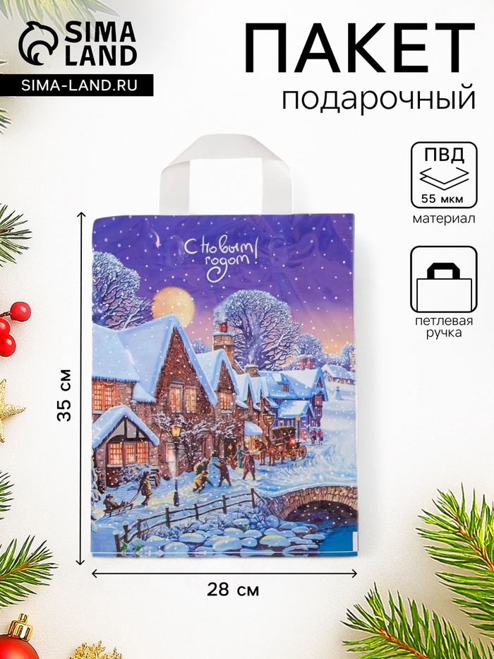 Пакет подарочный новогодний «Зимушка», полиэтиленовый с петлевой ручкой, 28×35 см