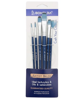 Кисти набор 6 шт. Синтетика DN-98 Круглые (№2,6), овальная №10, плоские (№8,10), веерная №4, синяя р