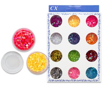 Блестки сухие 12 шт. DL-435 Звезды, в баночках 13*30мм