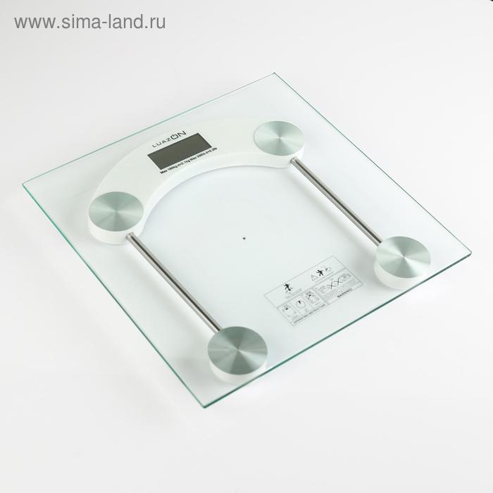 Весы напольные Luazon LVE-003, электронные, до 180 кг, 1хCR2032, стекло, белые 2580574