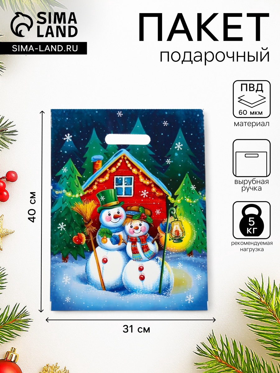 Пакет "Снежная пара", полиэтиленовый с вырубной ручкой, 31х40 см, 60 мкм 9824552