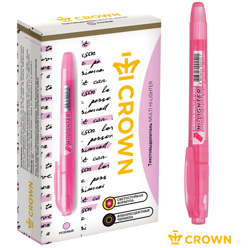 Текстовыделитель Crown "Multi Hi-Lighter" розовый, 1-4мм