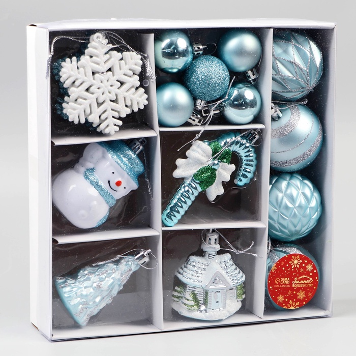 Ёлочные игрушки «Праздничные», новогодние, набор 20 шт., голубой/белый