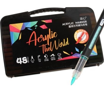 Маркер акриловый 48 цв. DP-276 1-5мм, кисть, круглый черный корпус с индикатором, в пластиковом пена