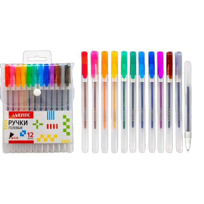 Набор гелевых ручек deVENTE 12цв." Hit" 0,5мм, прозрачно-матовый корпус deVENTE