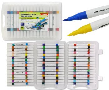 Маркер акриловый 48 шт. 96 цв. INTELLIGENT DE-102 Двусторонние, 1-4мм, кисть, на водной основе, в пл