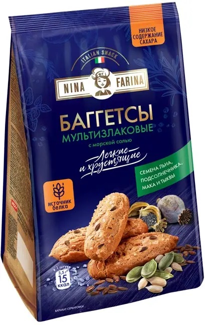 «Nina Farina», баггетсы мультизлаковые с морской солью, 65 г