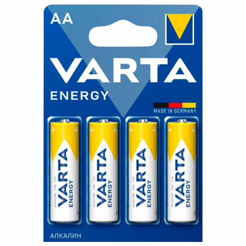 Батарейки алкалиновые "пальчиковые" КОМПЛЕКТ 4 шт., VARTA ENERGY, АА (LR6, 24А)