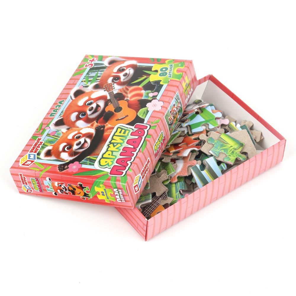 Яркие панды. Пазлы в коробке 80 деталей. 130х90х25 мм. Умные игры в кор.100шт