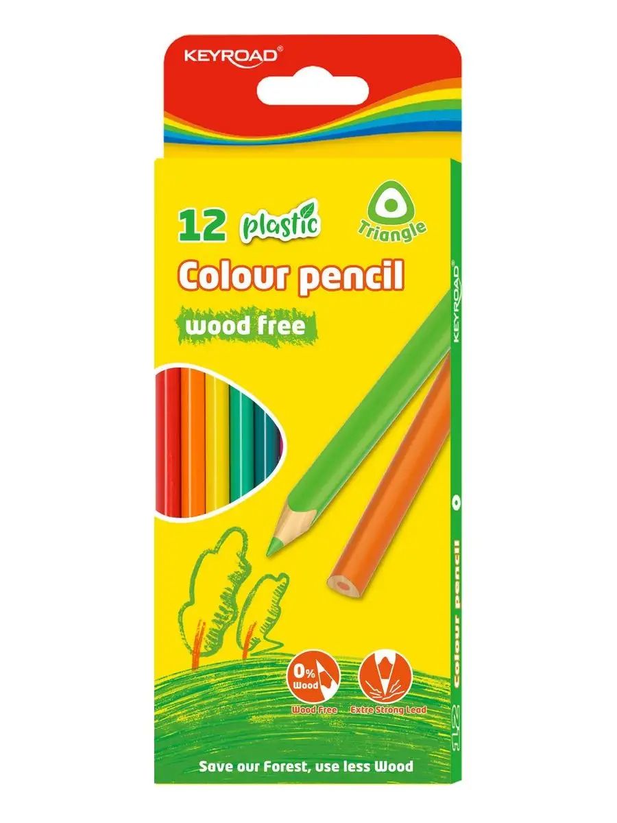 Карандаши цвет. 12цв KEYROAD трехгранные, пластиковые