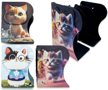 Подставка для книг - держатель на полку DJ-277 "Котики" металл, 19х15см, с рисунком, цвета ассорти