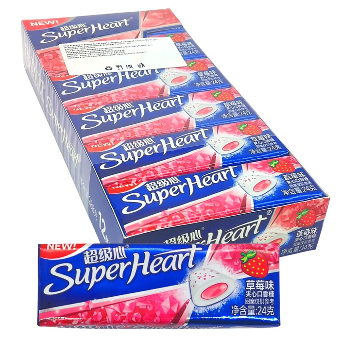 Жевательная резинка Super Heart с желейной начинкой вкус Клубники (7854) 24 гр