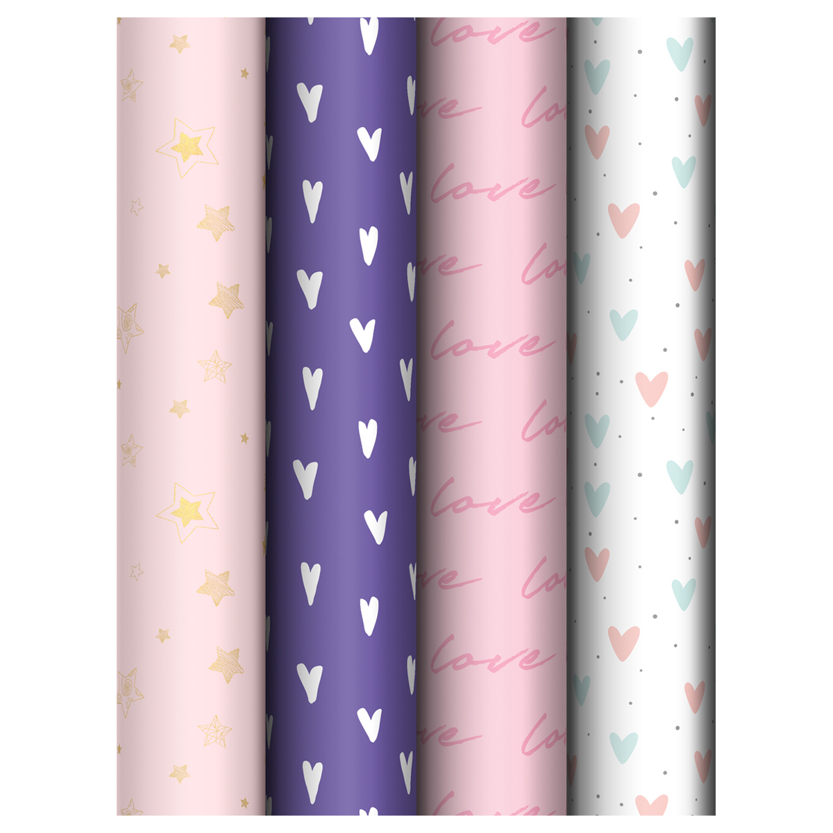 Упаковочная бумага глянц. 70*100см, MESHU "Love pattern", 80г/м2, ассорти 4 дизайна