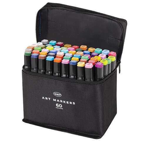 Маркеры для скетчинга двусторонние, НАБОР 60 шт., текстильный чехол, WBZ (ВБЗ), 152574