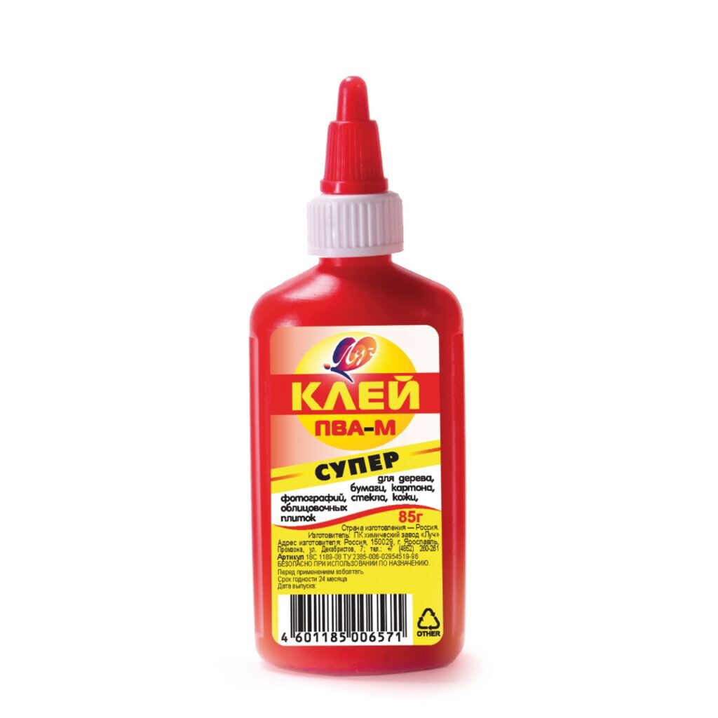Клей ПВА-М 85 гр. "СУПЕР" навинчивающ. крышка, красный флакон