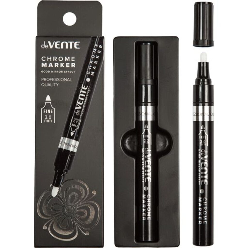 Маркер ЗЕРКАЛЬНЫЙ пулевидн. deVENTE. Chrome" 3мм, зеркальные перман.чернила deVENTE
