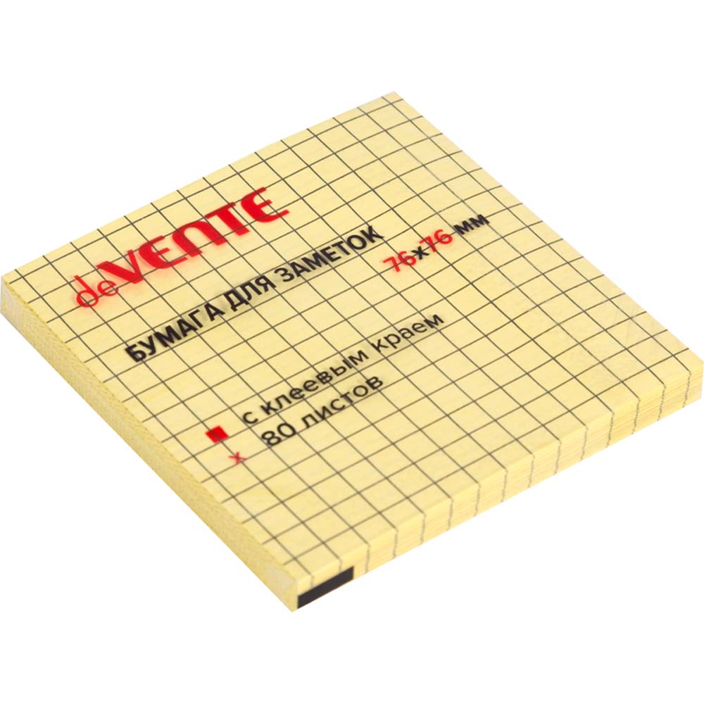 Бумага с липким краем (76*76мм) 80л, желтая в КЛЕТКУ deVENTE