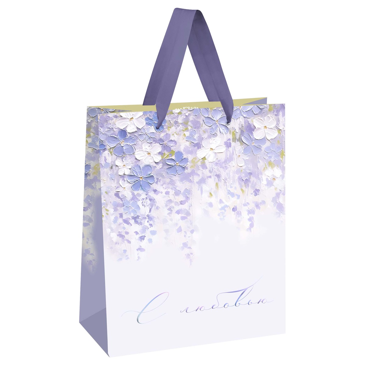 Пакет подарочный 26*32*12см MESHU "Purple flowers", матовая ламинация