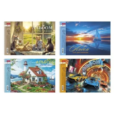 Альбом А4 40л гребень "Ассорти. Выпуск №4" пл. 100 гр/м, перф, 4диз.в блоке Hatber 248195