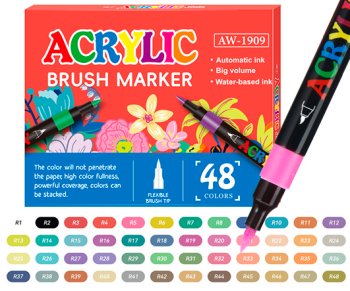 Маркер акриловый 48 цв. DN-21 1-5мм, кисть, круглый черный корпус, в к/к AW-1909