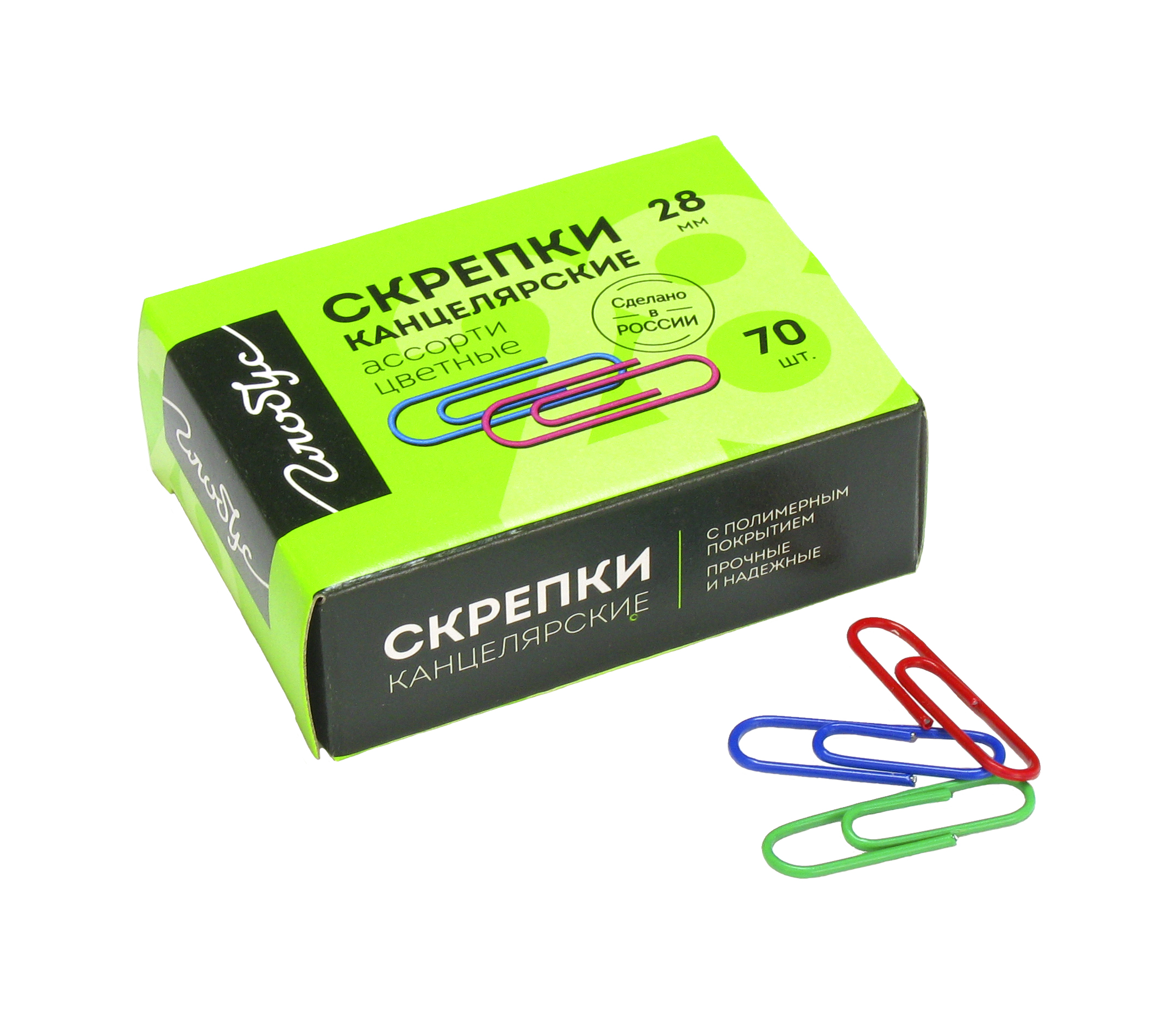 Скрепки 28мм - 70шт. цветные, карт.уп. Globus 63660