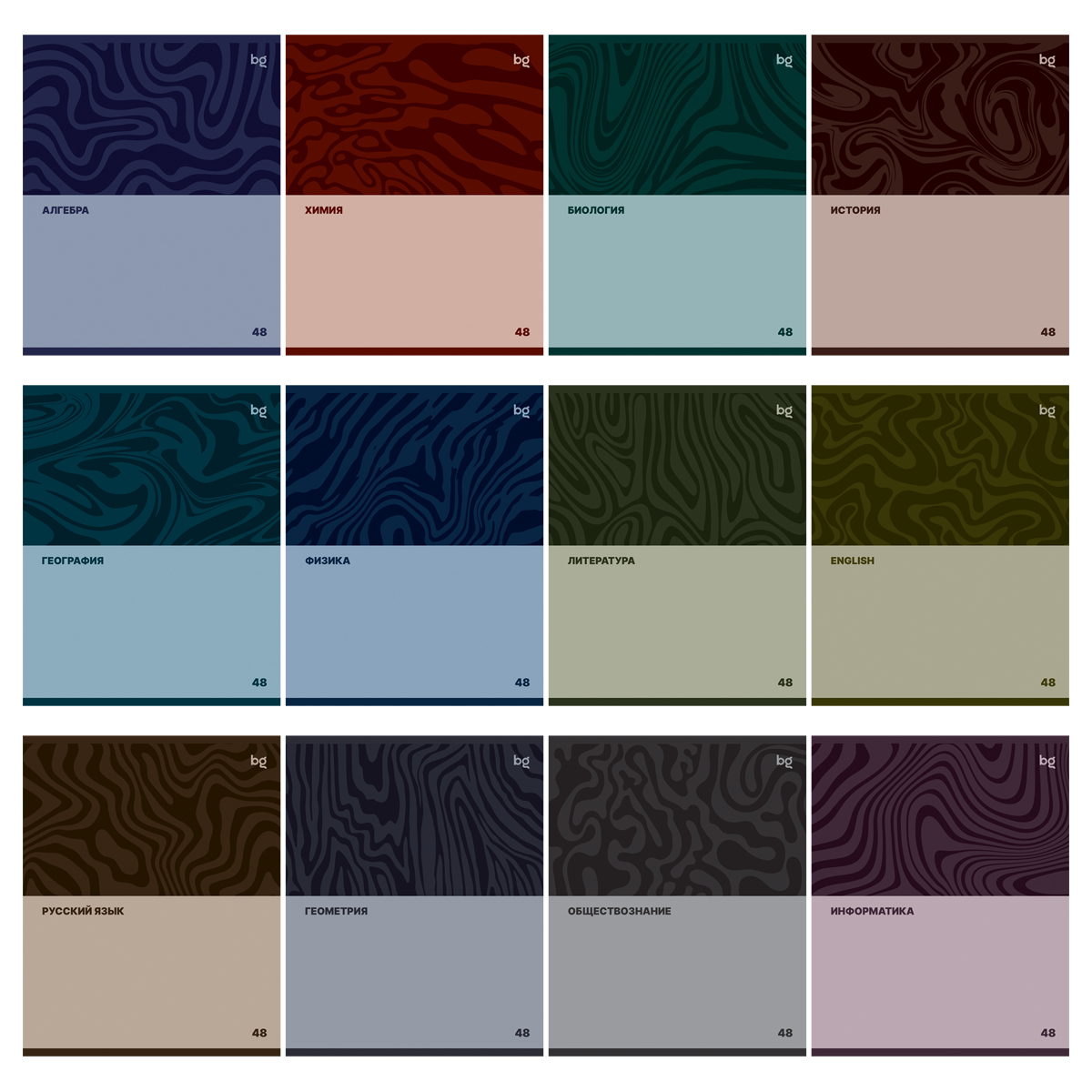Комплект (12 шт.) предметных тетрадей 48л. BG "Single colour"