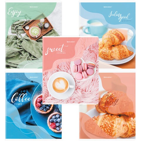 Тетрадь А5, 48 л., BRAUBERG, скоба, клетка, матовая ламинация, выборочный лак, "Sweets" (микс в спай