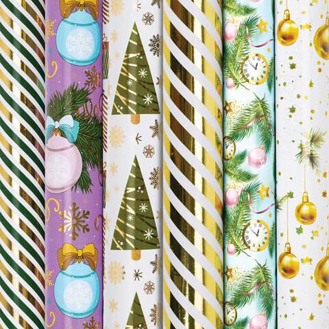 Бумага упаковочная новогодняя С ЭФФЕКТАМИ (1 шт.) "Gold&Green", 70х100 см, ассорти, ЗОЛОТАЯ СКАЗКА,