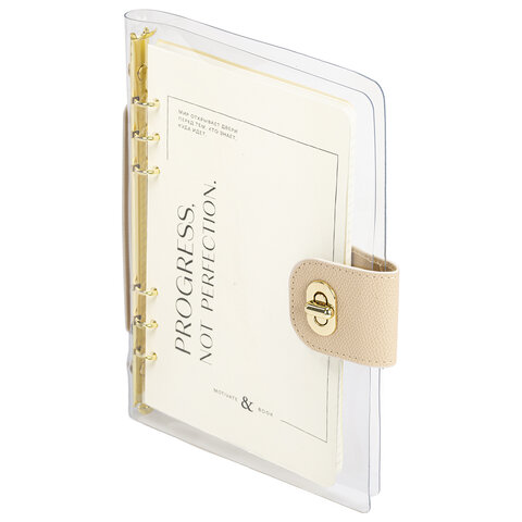 Блокнот А5 180x235 мм, BRAUBERG "Fabulous", гибкий, на кольцах, застежка, 80 л., бежевый