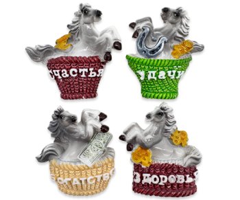 Новогодний магнит DM-318 "Денежная лошадь с пожеланием" 5х4,5см, ассорти