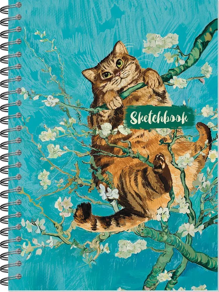 Скетчбук А5 60л., гребень, 100гр/м2 "Кот и цветущий миндаль. Ван Гог" софт-тач