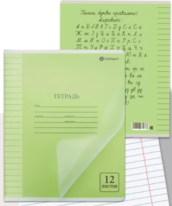 Тетрадь 12л. (линейка) INTELLIGENT DO-9700 "Классика" зеленая, пластиковая обложка, с алфавитом (15/
